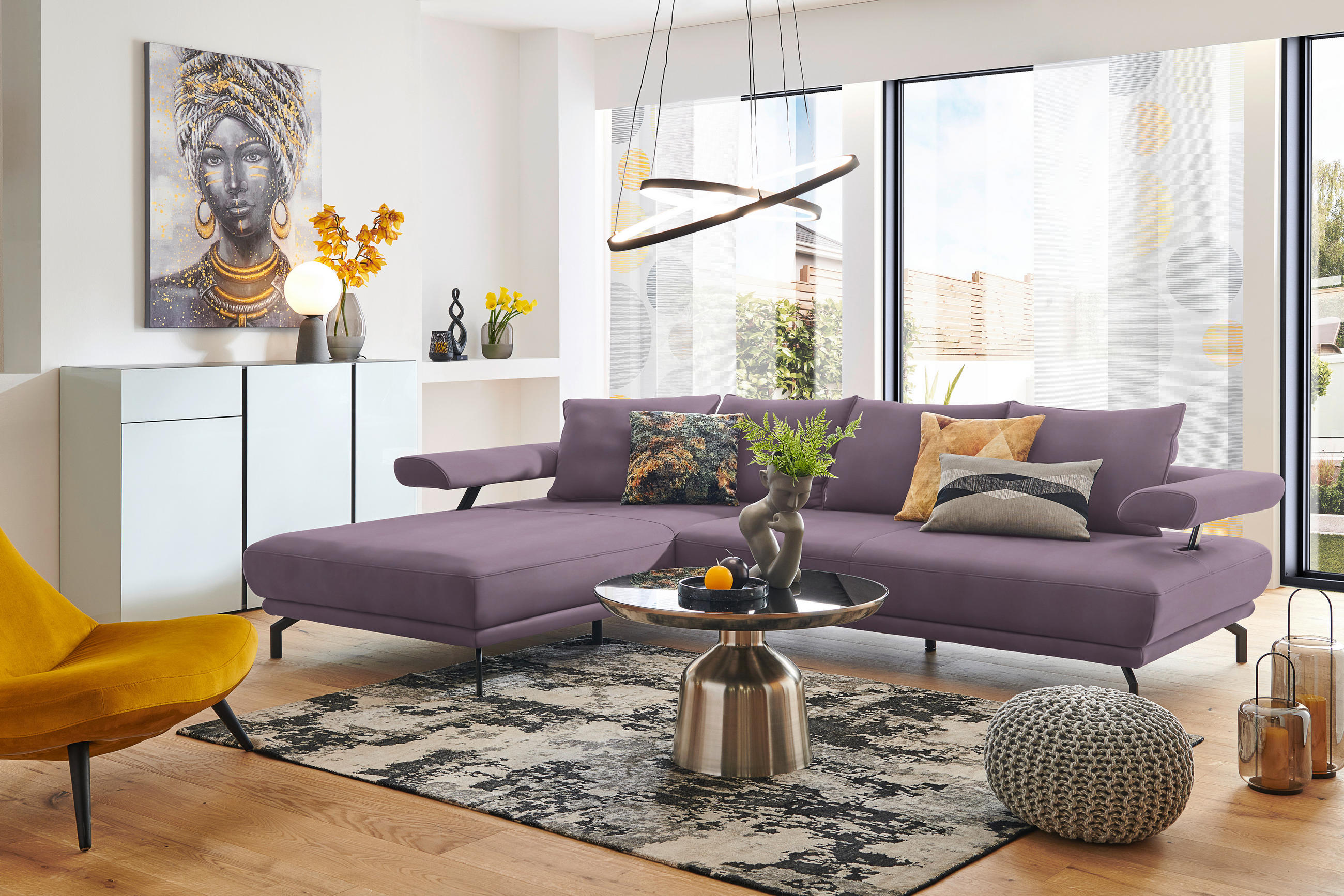 ECKSOFA in Mikrofaser Lila, Flieder  - Lila/Flieder, Design, Textil/Metall (224/305cm) - Dieter Knoll