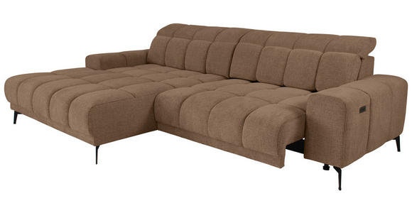 ECKSOFA inkl.Funktionen Hellbraun Chenille  - Hellbraun/Schwarz, MODERN, Textil/Metall (195/300cm) - Xora