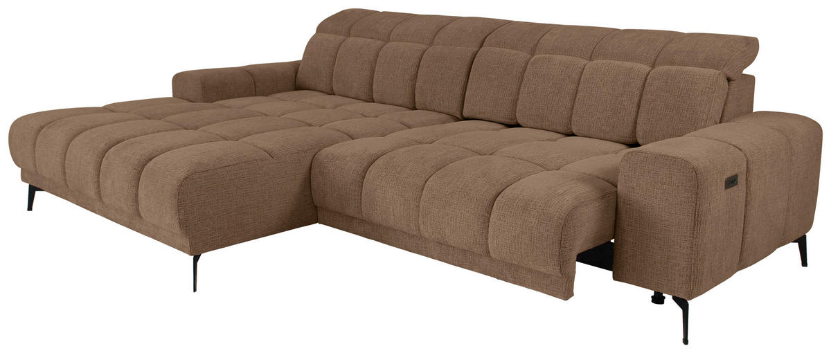 ECKSOFA inkl.Funktionen Hellbraun Chenille  - Hellbraun/Schwarz, MODERN, Textil/Metall (195/300cm) - Xora