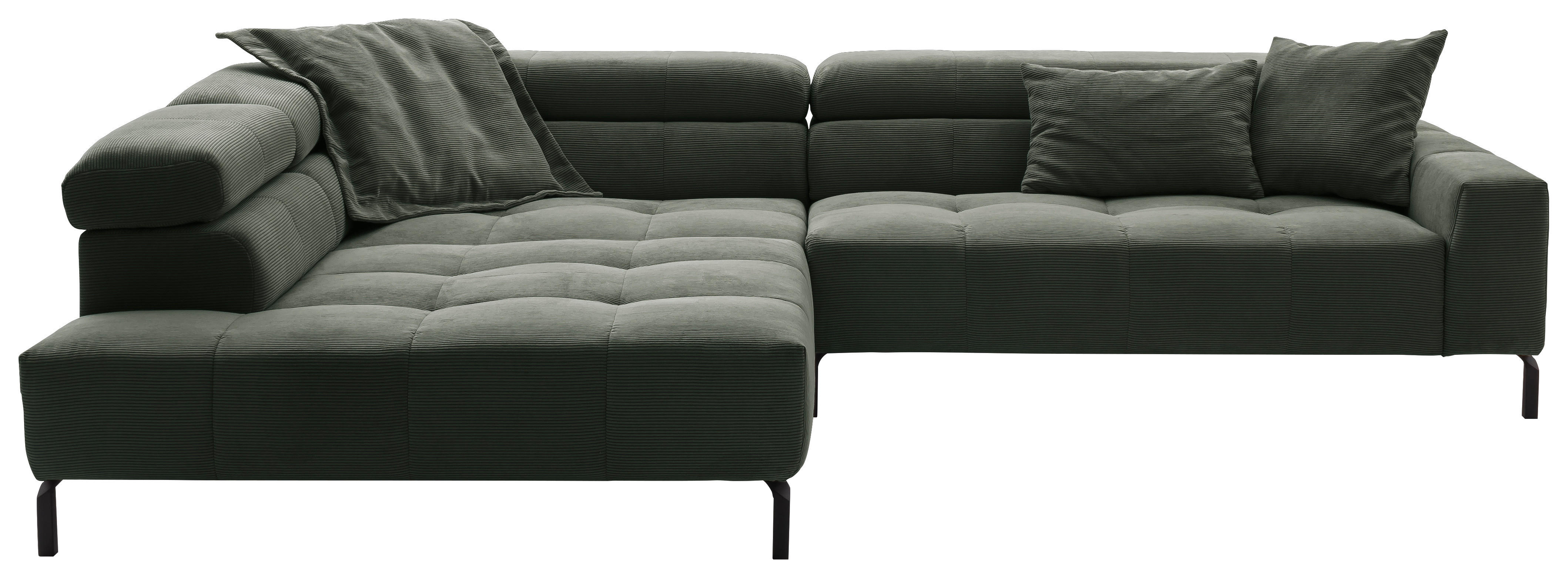 ECKSOFA in Feincord Olivgrün  - Schwarz/Olivgrün, Konventionell, Textil/Metall (219/311cm) - Hom`in