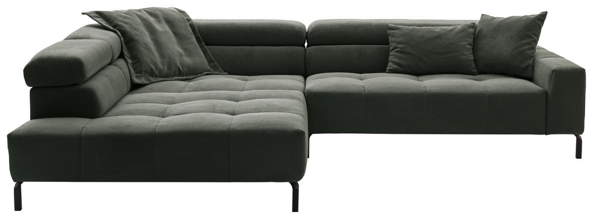 ECKSOFA in Feincord Olivgrün  - Schwarz/Olivgrün, Konventionell, Textil/Metall (219/311cm) - Hom`in