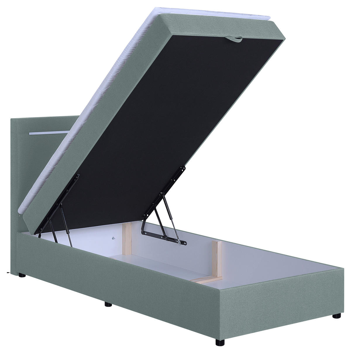 BOXBETT 100/200 cm,  in Mintgrün, Bettkasten, Topper, Kopfteilbeleuchtung,  - Schwarz/Mintgrün, MODERN, Kunststoff/Textil (100/200cm) - MID.YOU