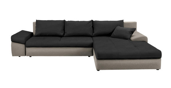 ECKSOFA Schwarz, Beige Webstoff  - Beige/Schwarz, Design, Kunststoff/Textil (313/215cm) - Carryhome