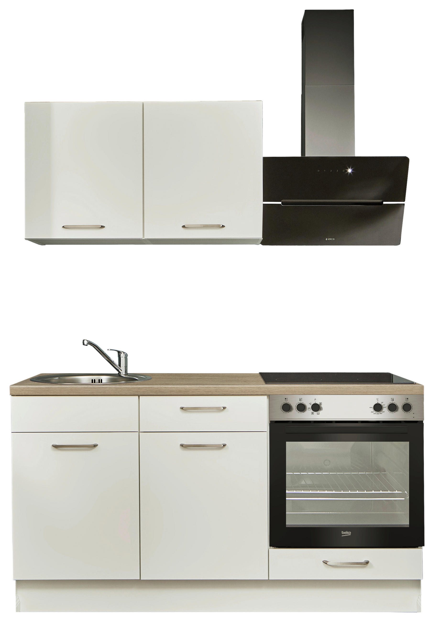 KÜCHENBLOCK 160 cm   in Weiß, Eichefarben  - Edelstahlfarben/Eichefarben, Design, Holzwerkstoff/Metall (160cm) - Pino