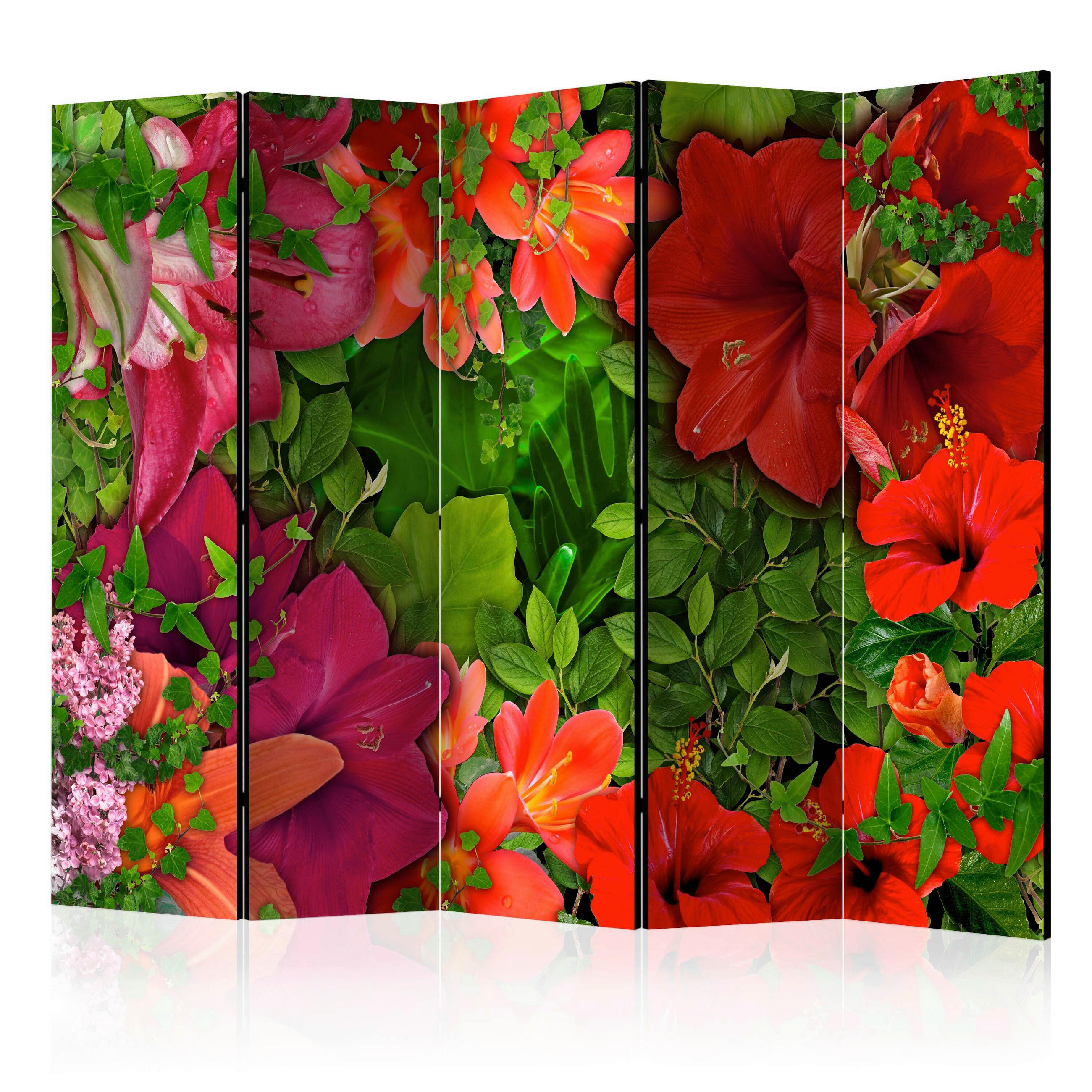 PARAVENT mit 5  Flügel - Hellrot/Grün, Basics, Holz/Textil (225/172/3cm) - artgeist