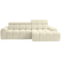 ECKSOFA Creme Chenille Bettkasten, Rücken echt, Kopfteilverstellung, Sitzvorzug  - Creme/Schwarz, Design, Kunststoff/Textil (290/152cm) - Stylife
