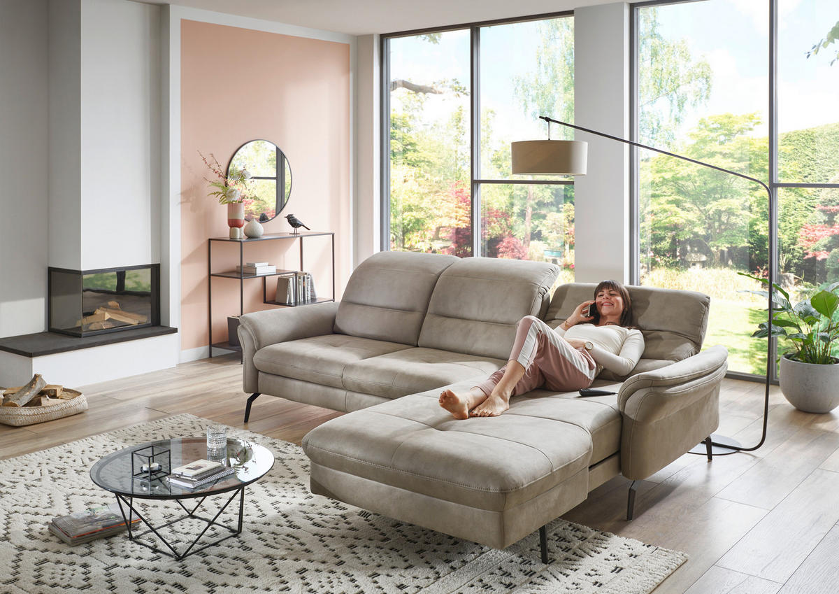 ECKSOFA in Flachgewebe Graubraun  - Graubraun/Schwarz, Konventionell, Textil/Metall (260/181cm) - Beldomo Speed