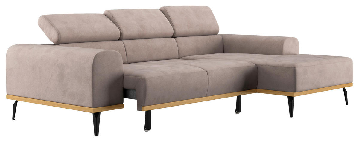 ECKSOFA Sandfarben Mikrofaser  - Sandfarben/Schwarz, KONVENTIONELL, Textil/Metall (244/157cm) - Cotta