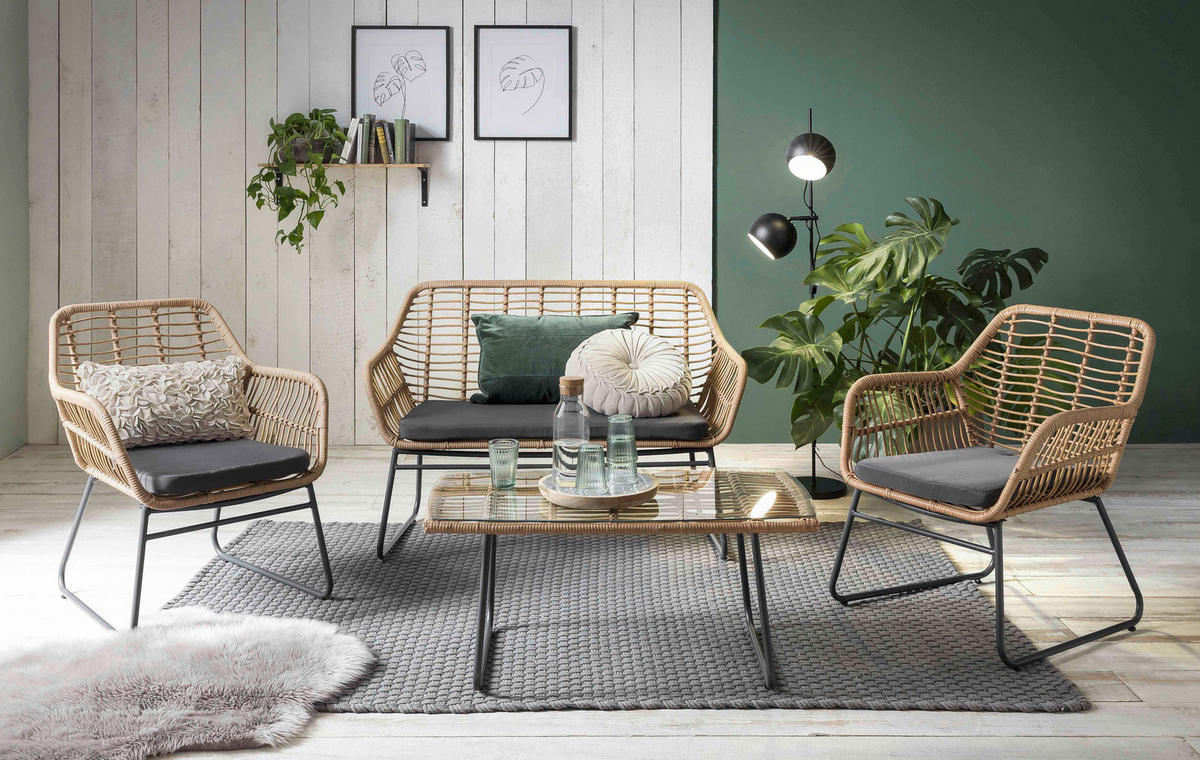 GARTENSET 4-teilig  - Klar/Schwarz, Design, Glas/Kunststoff - Livetastic