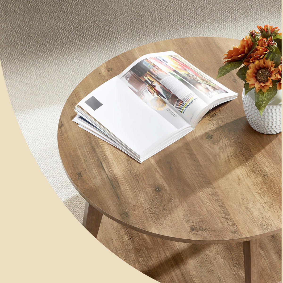 COUCHTISCH 80/80/45 cm rund Eichefarben einfacher Aufbau  - Eichefarben, Trend, Holzwerkstoff (80/80/45cm) - Boxxx