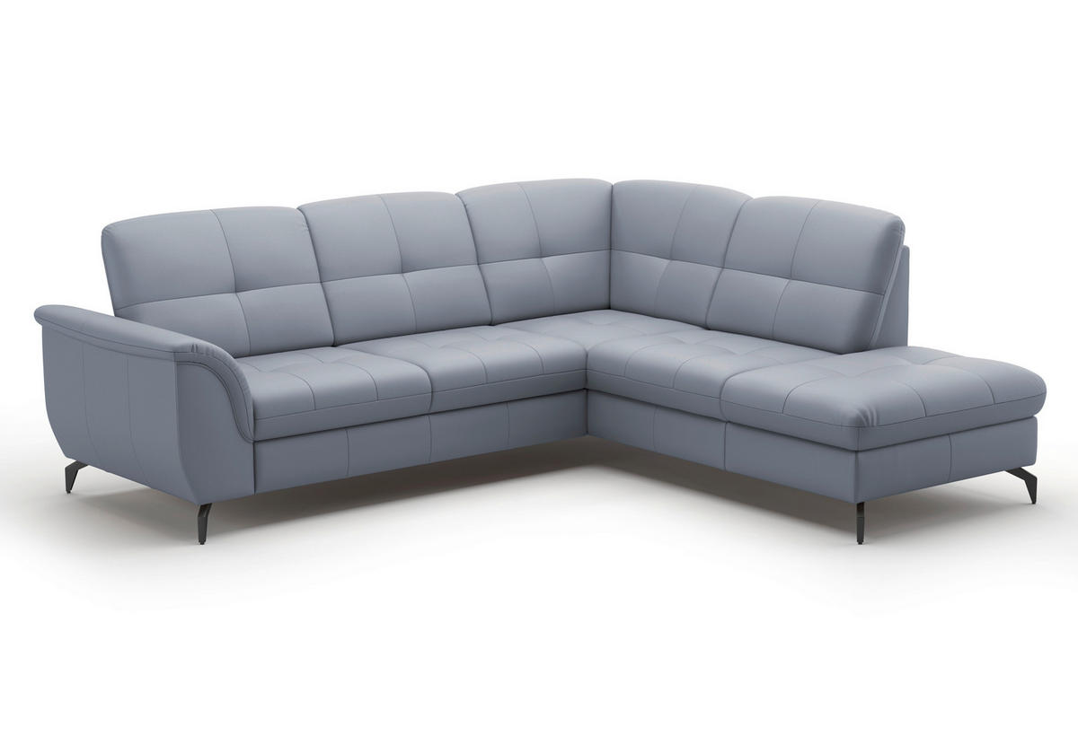 ECKSOFA in Vliesstoff Kombination Echtleder/Stoff Graublau  244/212 cm  - Graublau/Schwarz, MODERN, Leder/Textil (244/212cm) - Sit & More