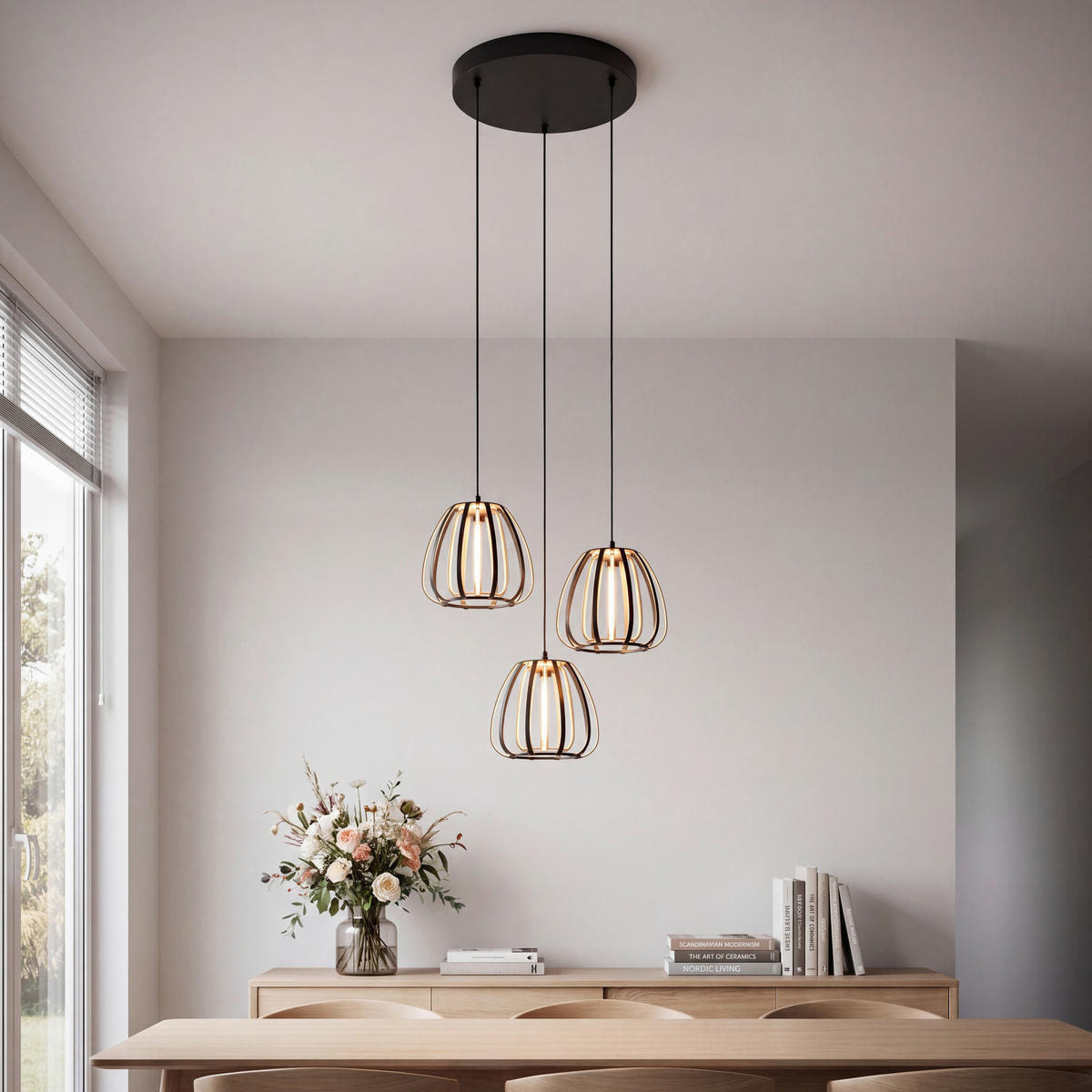 LED-HÄNGELEUCHTE Ontario 49/23/150 cm   - Goldfarben/Schwarz, Design, Kunststoff/Metall (49/23/150cm) - Novel