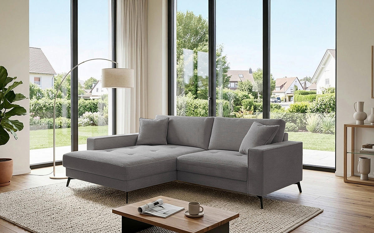 ECKSOFA TED Grau Cord Zierkissen  - Schwarz/Grau, Trend, Textil/Metall (174/228cm) - P & B