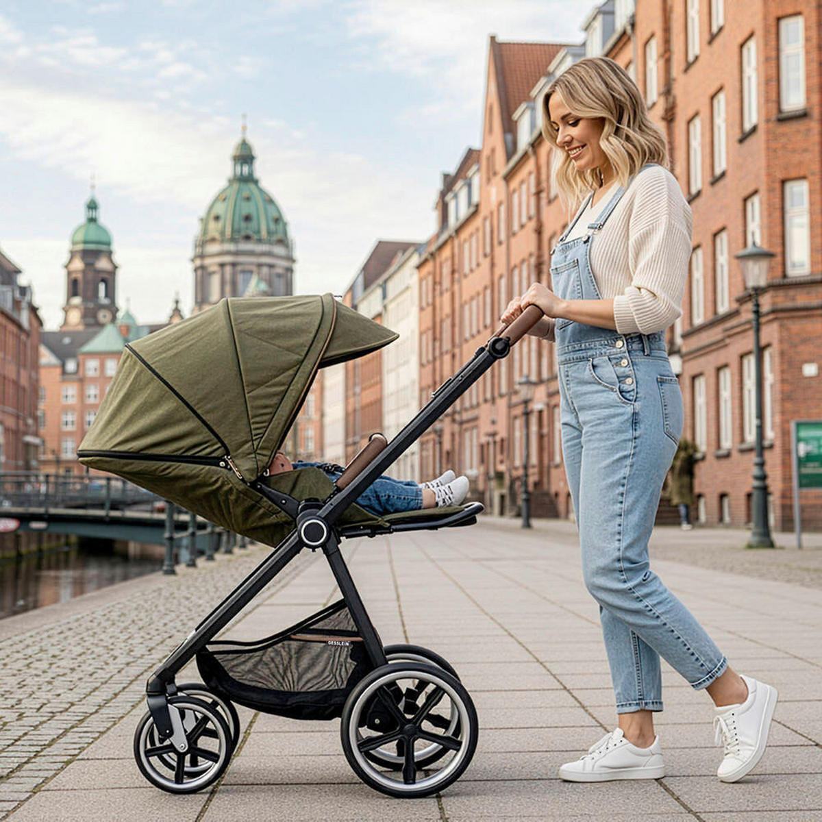 KINDERWAGENSET  Fusion Panorama Lyx Set inkl. Wickeltasche  Moosgrün  - Schwarz/Olivgrün, Basics, Textil/Metall (57/129/100cm) - Gesslein