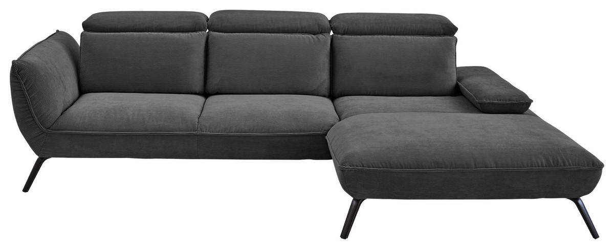 ECKSOFA Anthrazit Cord  - Anthrazit/Schwarz, Design, Textil/Metall (301/196cm) - Moderano