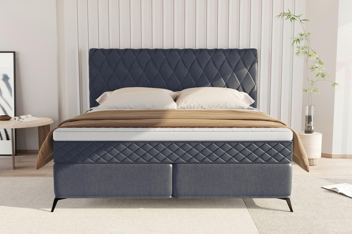 BOXSPRINGBETT 180/200 cm  in Graublau  - Graublau/Schwarz, Design, Textil/Metall (180/200cm) - Boxxx