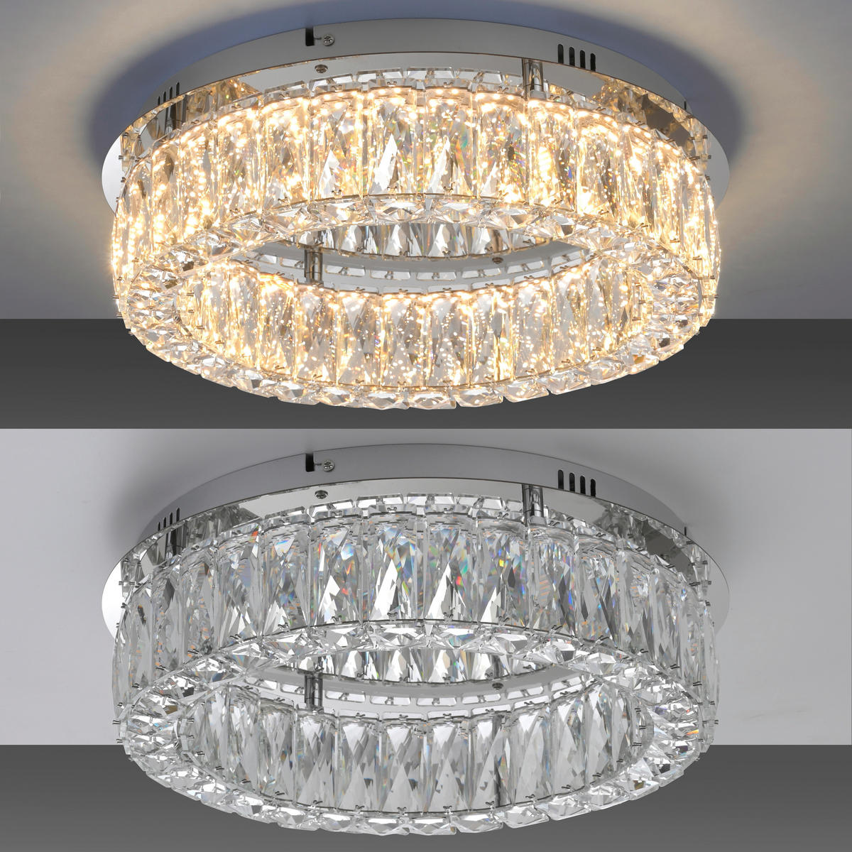 LED PLAFONJERA - boja hroma, Dizajnerski, staklo/metal (40/40/12,1cm)