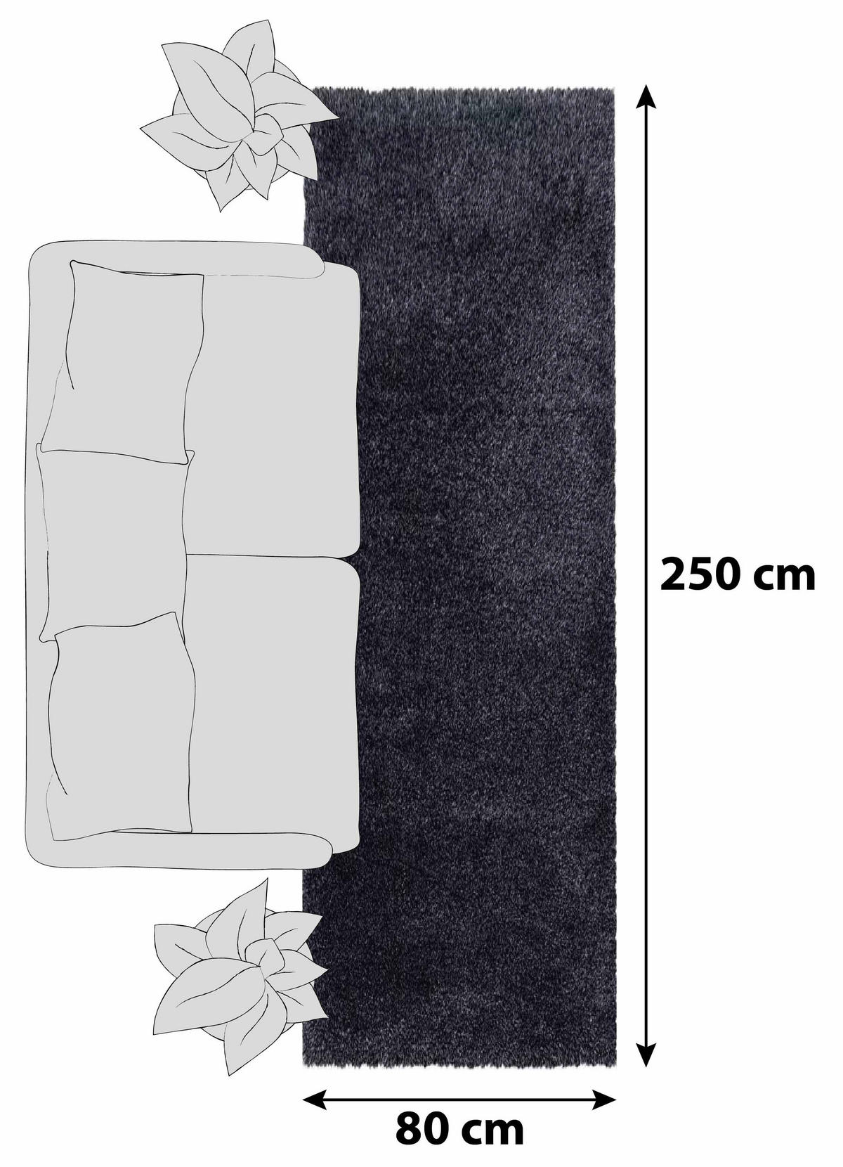 LÖPARE 80/250 cm Fluffy 3500 Athrazit  - antracit, Basics, textil (80/250cm)