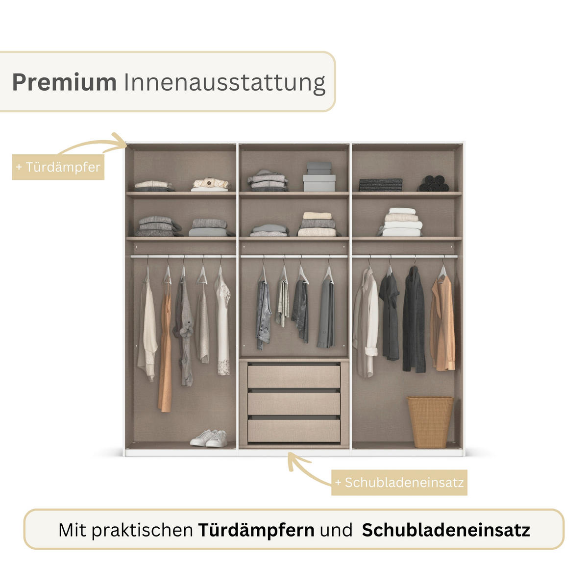 SCHWEBETÜRENSCHRANK 242/223/69 cm,  in Champagner, 3 Tür(en)  - Champagner, Basics, Glas/Holzwerkstoff (242/223/69cm) - Rauch Möbel