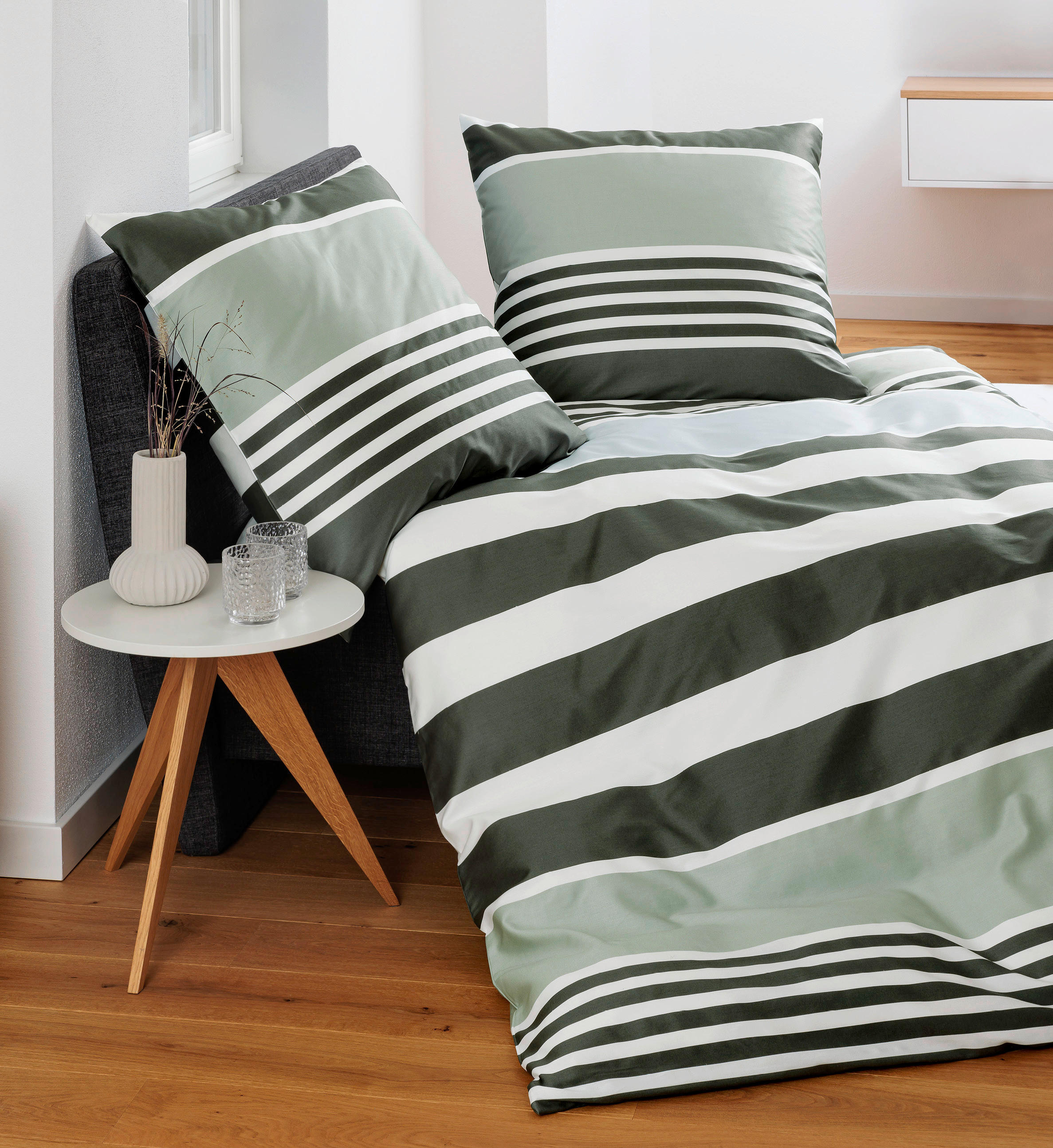 BETTWÄSCHE Makosatin 240/220 cm  - Salbeigrün, Design, Textil (240/220cm) - Janine