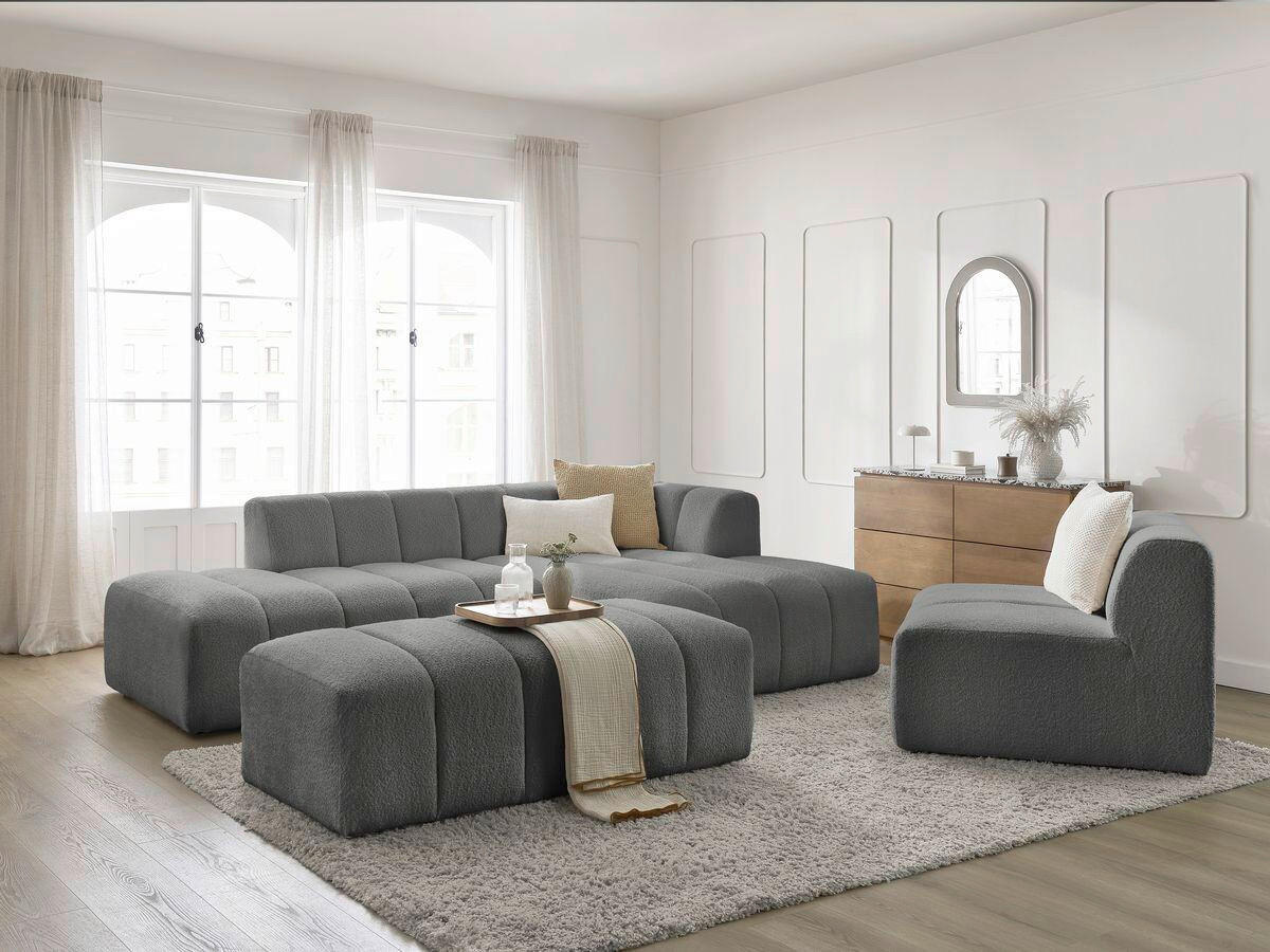ECKSOFA Ottomane rechts  ANNECY Dunkelgrau Bouclé  - Dunkelgrau/Schwarz, MODERN, Kunststoff/Textil (262/170cm)