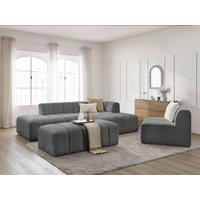 ECKSOFA Ottomane rechts  ANNECY Dunkelgrau Bouclé  - Dunkelgrau/Schwarz, MODERN, Kunststoff/Textil (262/170cm)