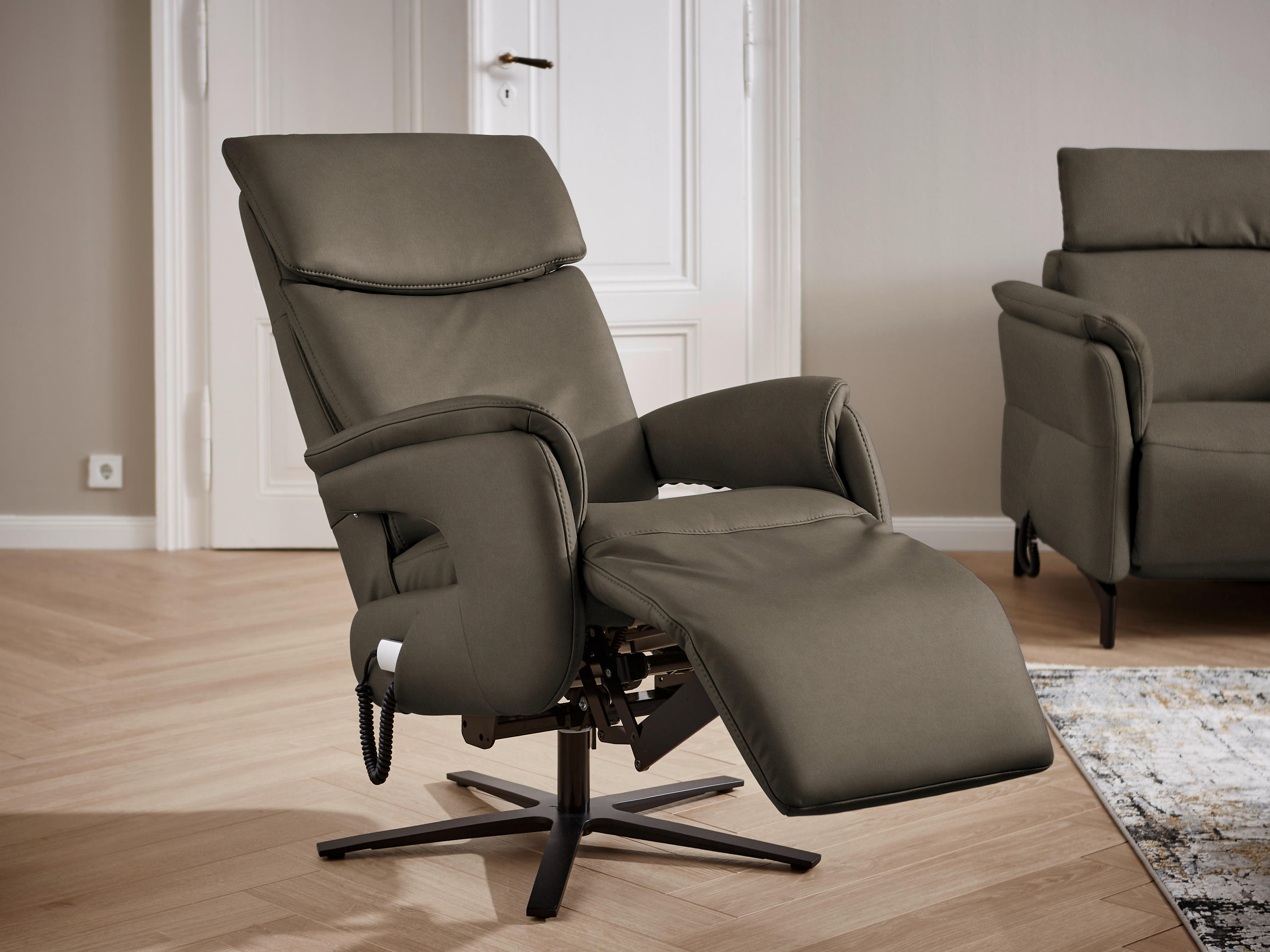 RELAXSESSEL in Leder Graubraun  - Graubraun/Schwarz, Design, Leder/Metall (70/117/85cm) - Dieter Knoll