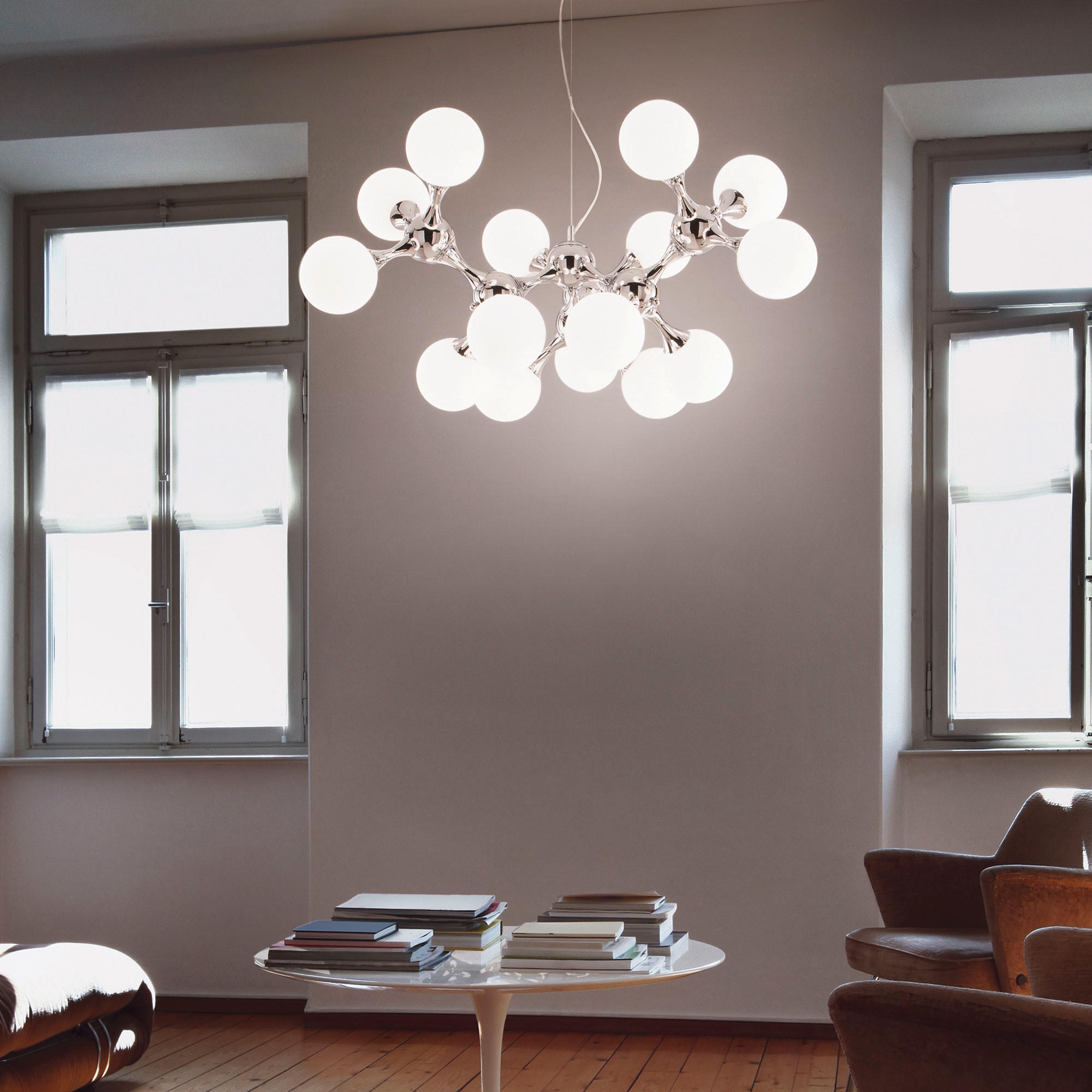 HÄNGELEUCHTE Nodi 105/83-240 cm   - Chromfarben/Weiß, Design, Glas/Metall (105/83-240cm) - Ideal Lux