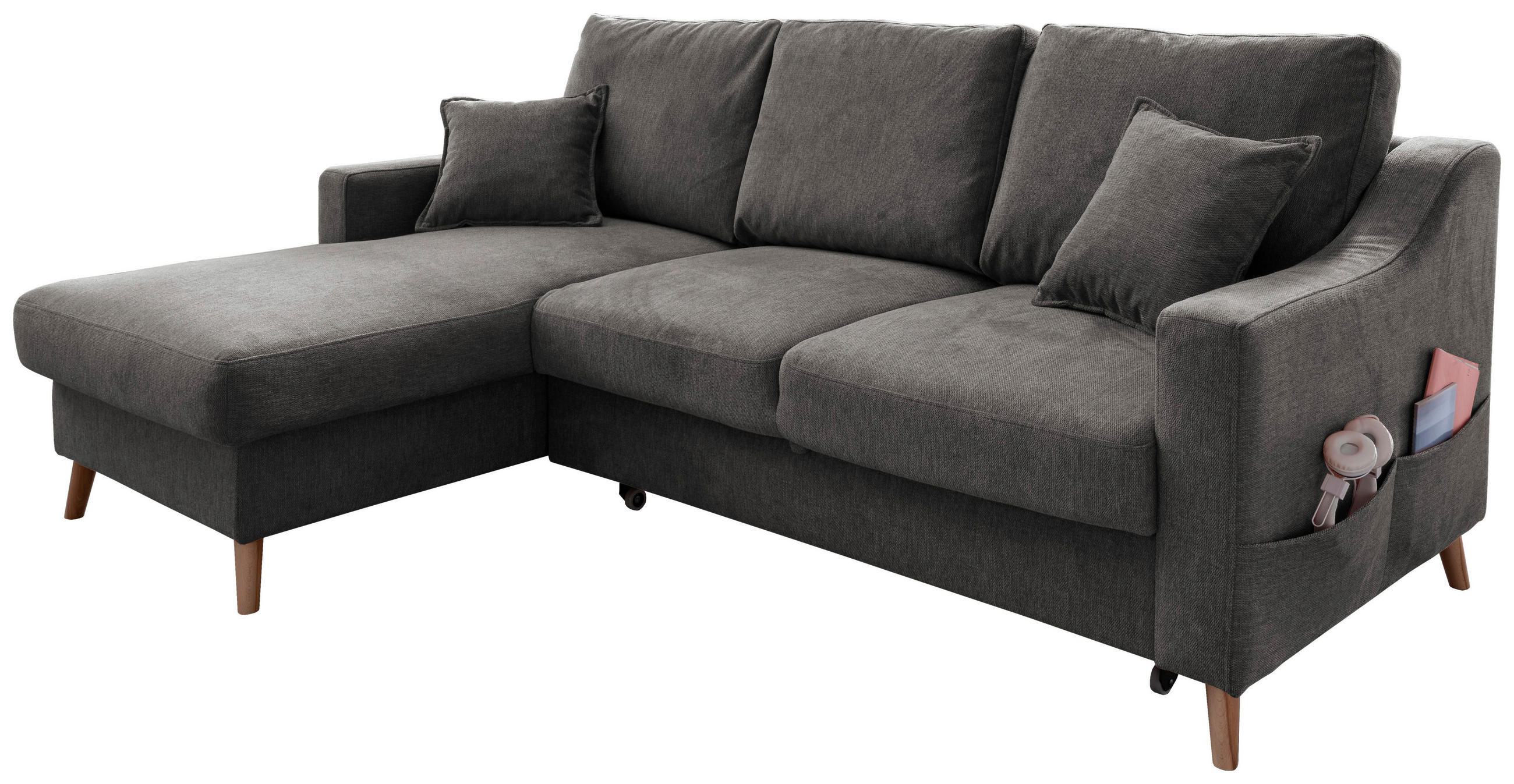 ECKSOFA Anthrazit Struktur  - Anthrazit/Naturfarben, KONVENTIONELL, Holz/Textil (150/228cm) - P & B