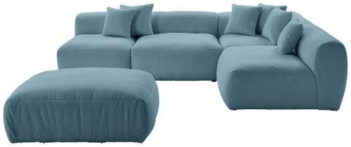 ECKSOFA inkl. Hocker BLOOM Blau Flachgewebe, Teddystoff  - Blau, Trend, Textil (300/215cm) - Livetastic