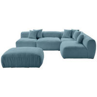 ECKSOFA inkl. Hocker in Flachgewebe, Teddystoff Blau  - Blau, Trend, Textil (300/215cm) - Livetastic