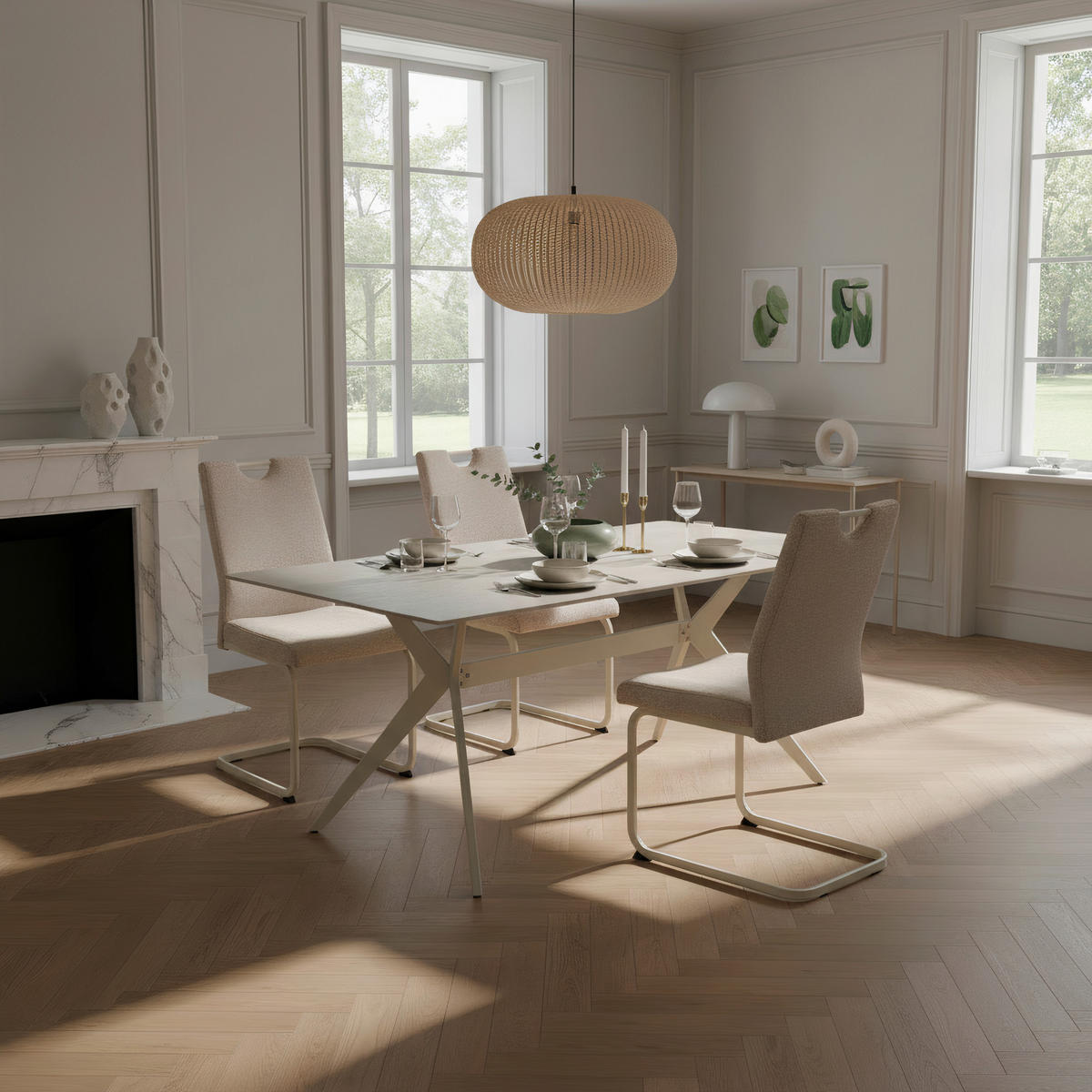 SCHWINGSTUHL-SET 4 Stück erweiterbar, mit Griff, ergonomische Rückenlehne Webstoff, Mikrofaser  - Beige/Creme, MODERN, Textil/Metall (45/98/59cm) - MID.YOU