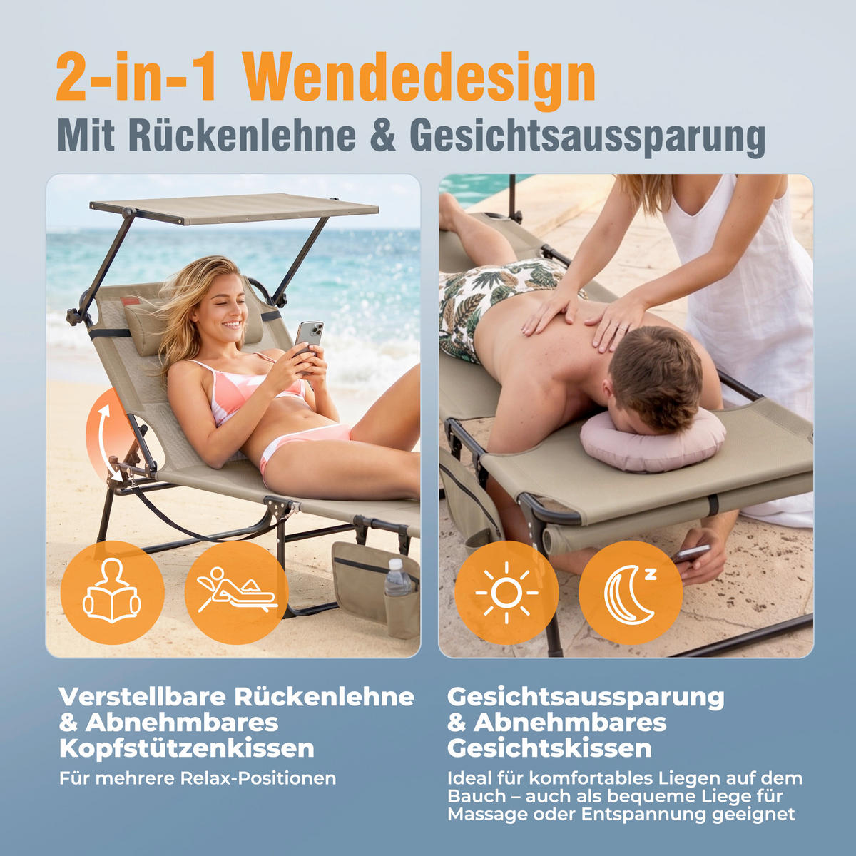 SONNENLIEGE 200/34/70 cm  - Dunkelgrau/Beige, Basics, Textil/Metall (200/34/70cm) - Modante