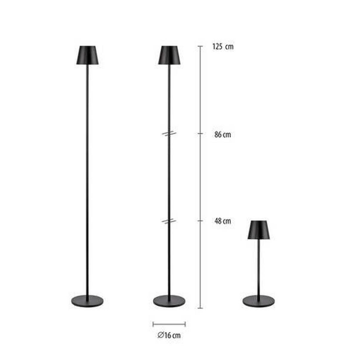 AKKU-STEHLEUCHTE 16/16/125 cm    - Schwarz, Design, Kunststoff/Metall (16/16/125cm)