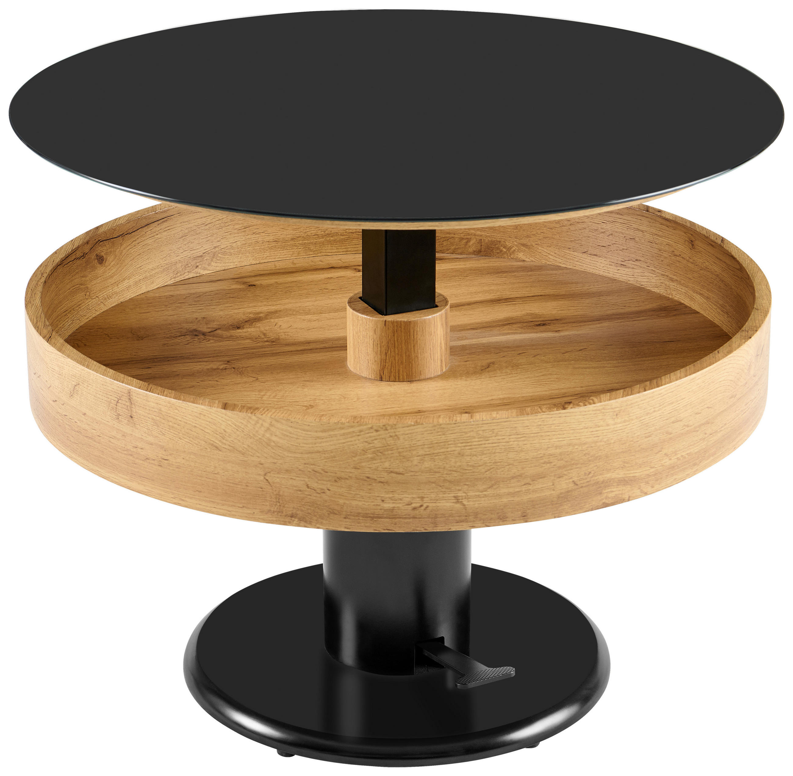 Thumbnail - Mid.you Couchtisch, Schwarz, Eiche, Metall, Glas, Holzwerkstoff, rund, zylindrisch, 80x46x80 cm, höhenverstellbar, einfa...