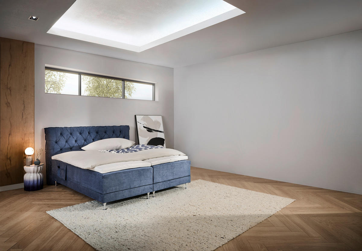 BOXSPRINGBETT 160/200 cm  in Blau  - Blau/Silberfarben, Basics, Holzwerkstoff/Textil (160/200cm) - Welnova