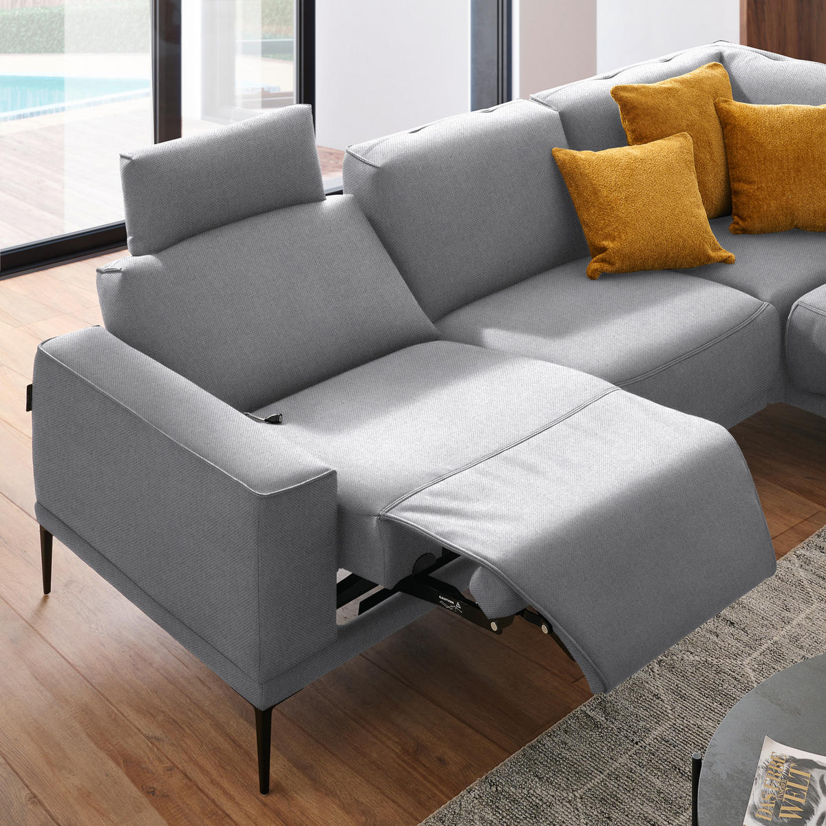 ECKSOFA in Flachgewebe Hellgrau  - Hellgrau/Schwarz, Design, Textil/Metall (260/210cm) - Johann Jakob