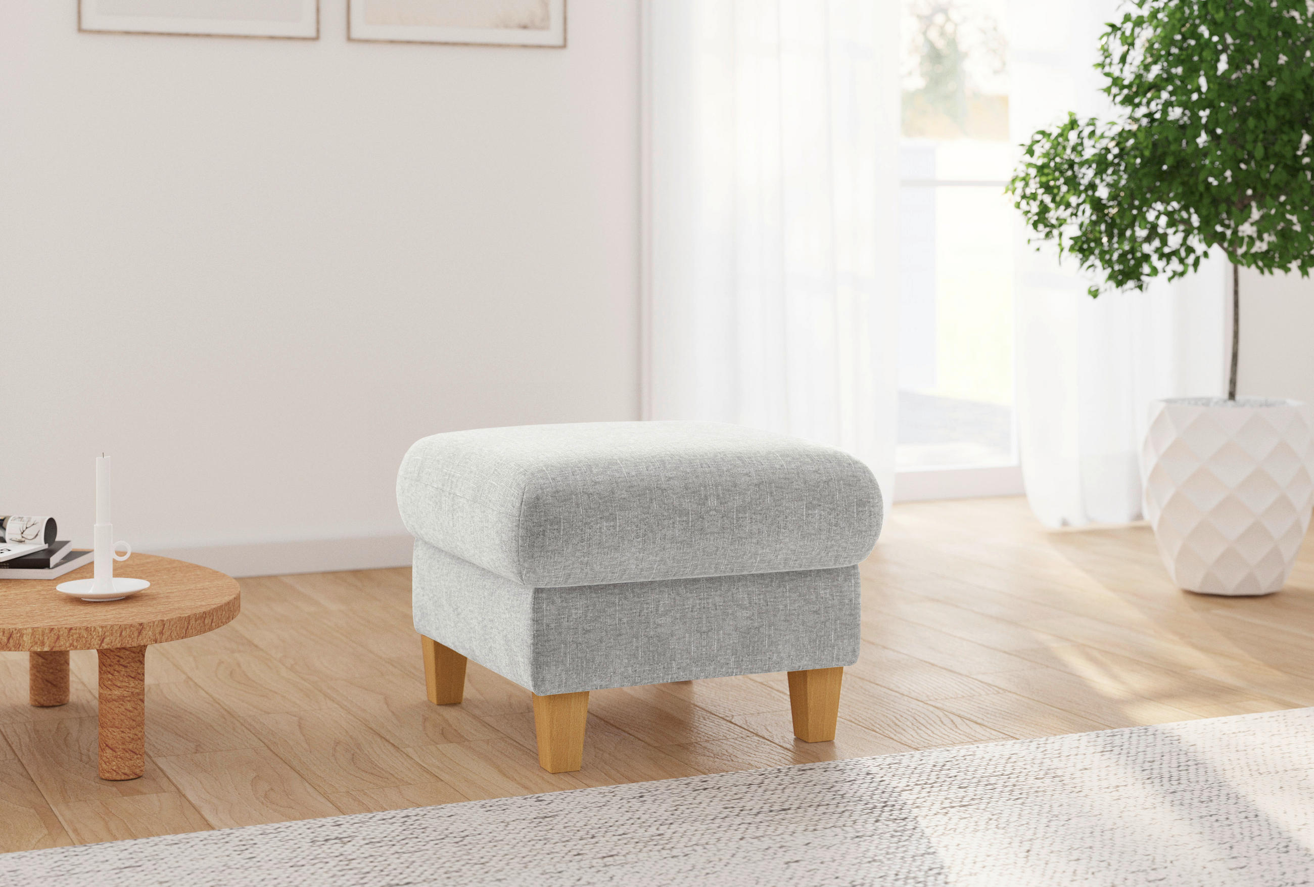 HOCKER Flachgewebe Hellgrau  - Eichefarben/Hellgrau, KONVENTIONELL, Holz/Textil (58/47/58cm) - Sit & More