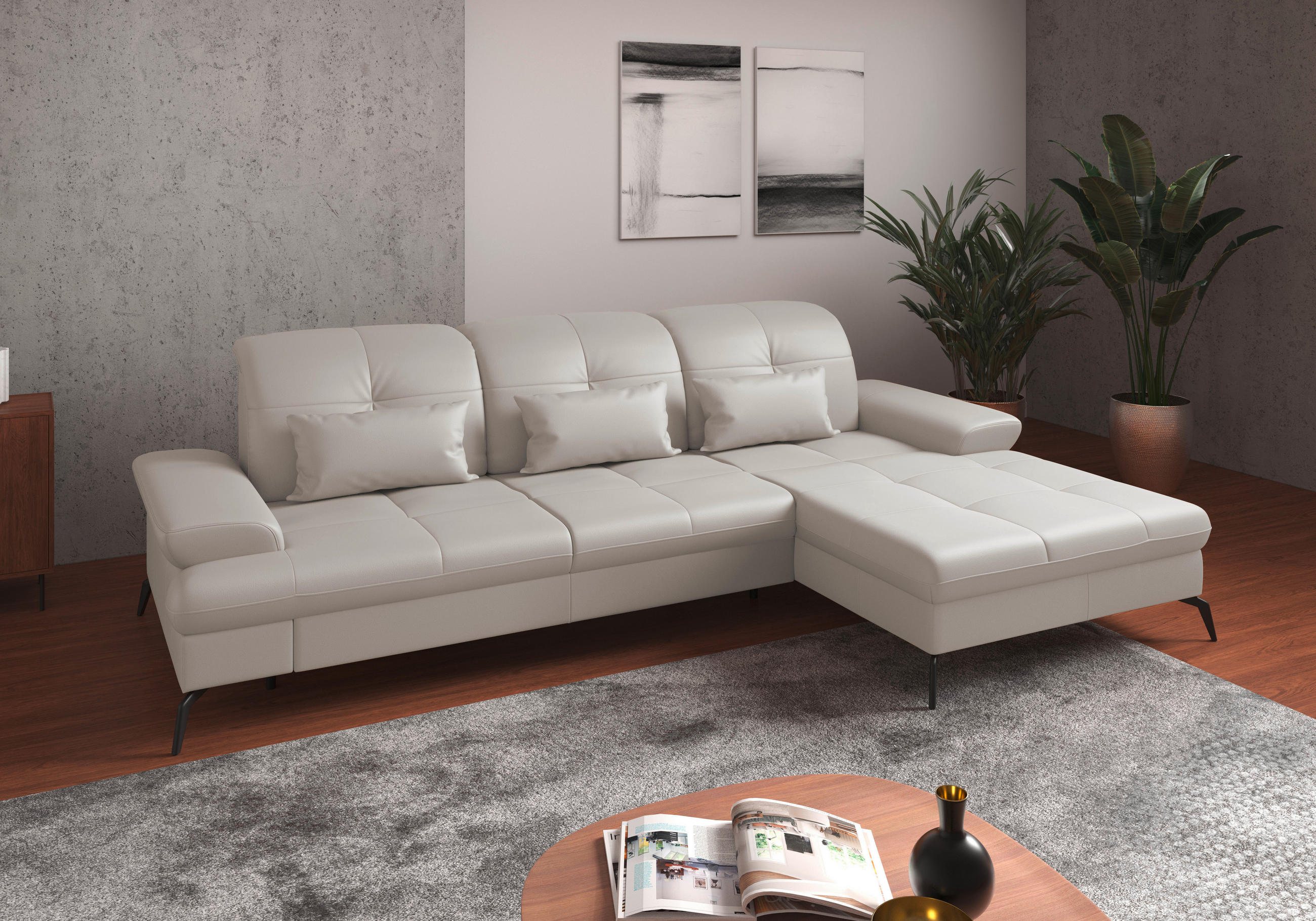 ECKSOFA in Vliesstoff Kombination Echtleder/Stoff Weiss  - Weiss/Schwarz, Konventionell, Leder/Textil (279/185cm) - Sit & More