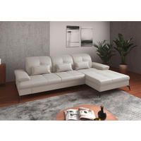 ECKSOFA in Echtleder Weiss  - Weiss/Schwarz, Konventionell, Leder/Metall (279/185cm) - Sit & More