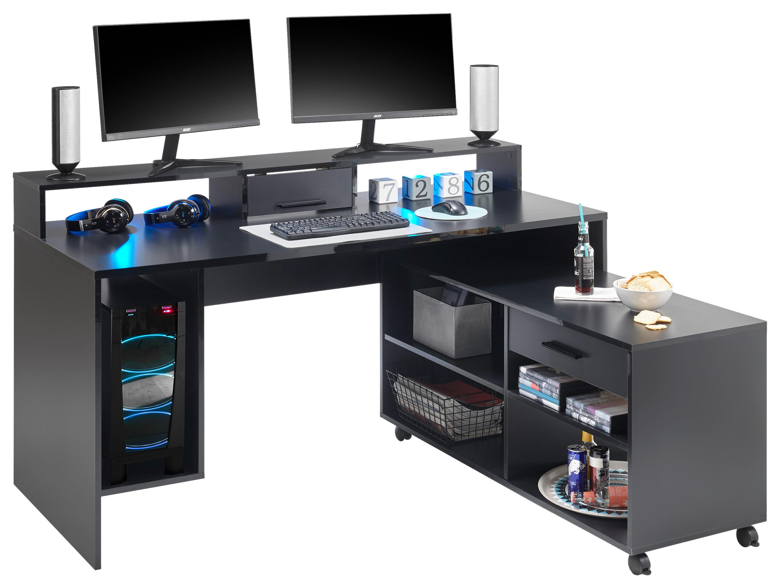 GAMINGTISCH 160/70/92 cm  in Schwarz  - Schwarz, Lifestyle, Holzwerkstoff/Kunststoff (160/70/92cm) - Livetastic