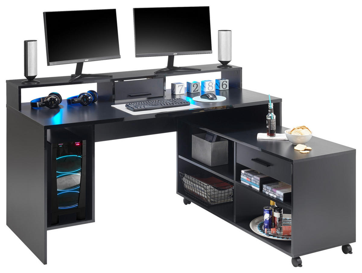 GAMINGTISCH 160/70/92 cm  in Schwarz  - Schwarz, LIFESTYLE, Holzwerkstoff/Kunststoff (160/70/92cm) - Livetastic