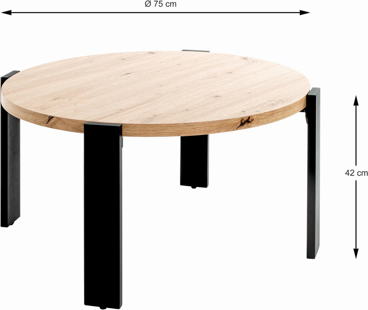 COUCHTISCH in Metall, Holzwerkstoff 75/75/42 cm  - Eichefarben/Schwarz, Trend, Holzwerkstoff/Metall (75/75/42cm)