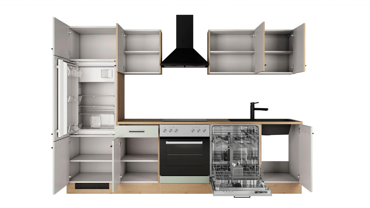 KUCHYNSKÝ BLOK 280 cm - čierna/trstinovozelená, Trend, kov/kompozitné drevo (280cm) - FlexWell