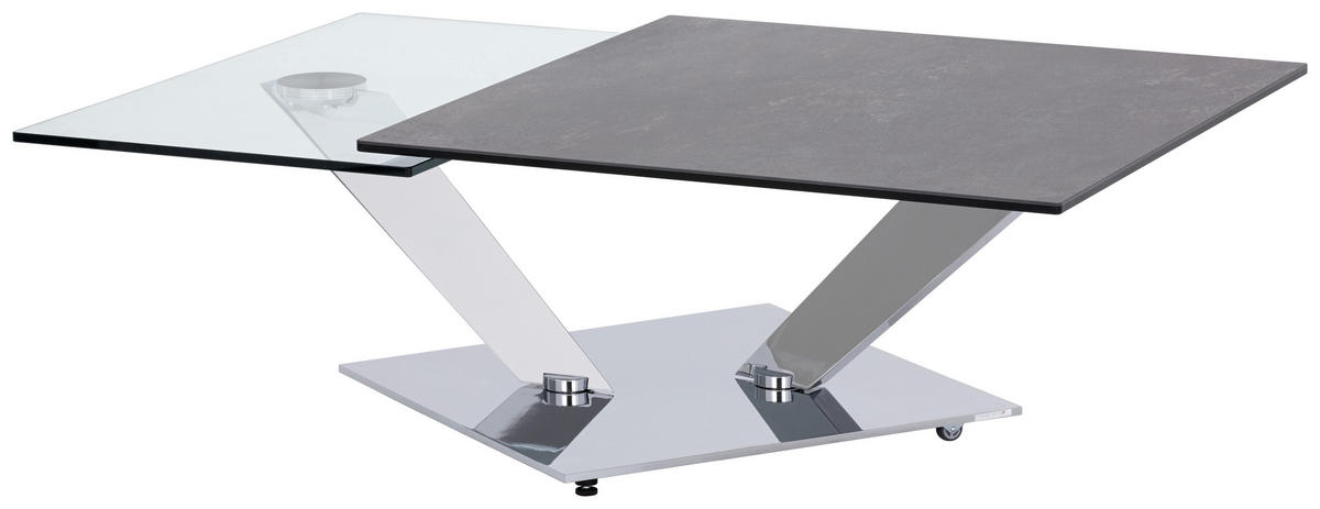COUCHTISCH in Metall, Glas, Keramik 84-129/84-106/40 cm  - Chromfarben/Transparent, Design, Glas/Keramik (84-129/84-106/40cm)