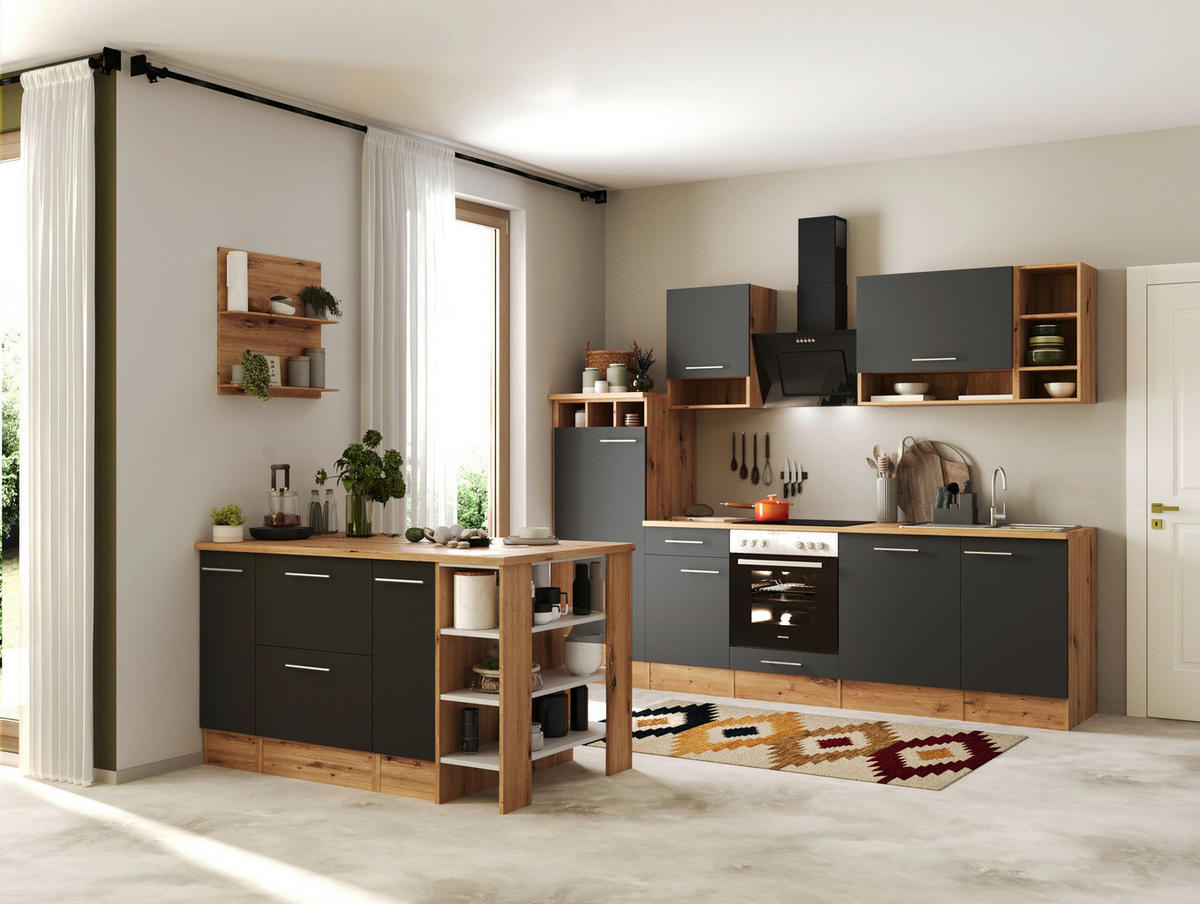KÜCHENBLOCK 280-150 cm   in Grau  - Wildeiche/Grau, Design, Holzwerkstoff/Metall (280-150cm) - Respekta