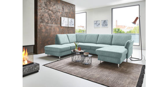 WOHNLANDSCHAFT in Flachgewebe Hellblau - Chromfarben/Hellblau, KONVENTIONELL, Textil/Metall (200/305/168cm) - Voleo