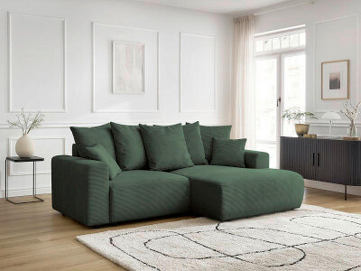 ECKSOFA Ottomane rechts  ATILLA Dunkelgrün Cord  - Dunkelgrün/Schwarz, MODERN, Kunststoff/Textil (244/149cm)