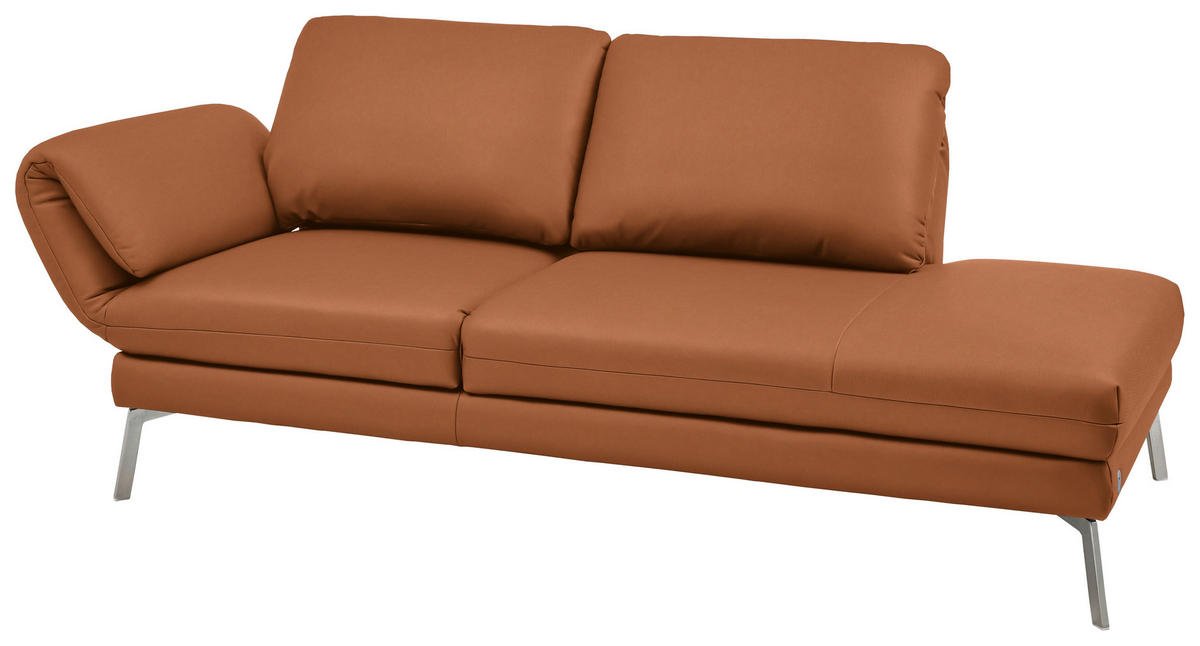 RÉCAMIERE in Echtleder Cognac  - Chromfarben/Cognac, Design, Leder/Metall (209/85-109/95-16cm) - Dieter Knoll