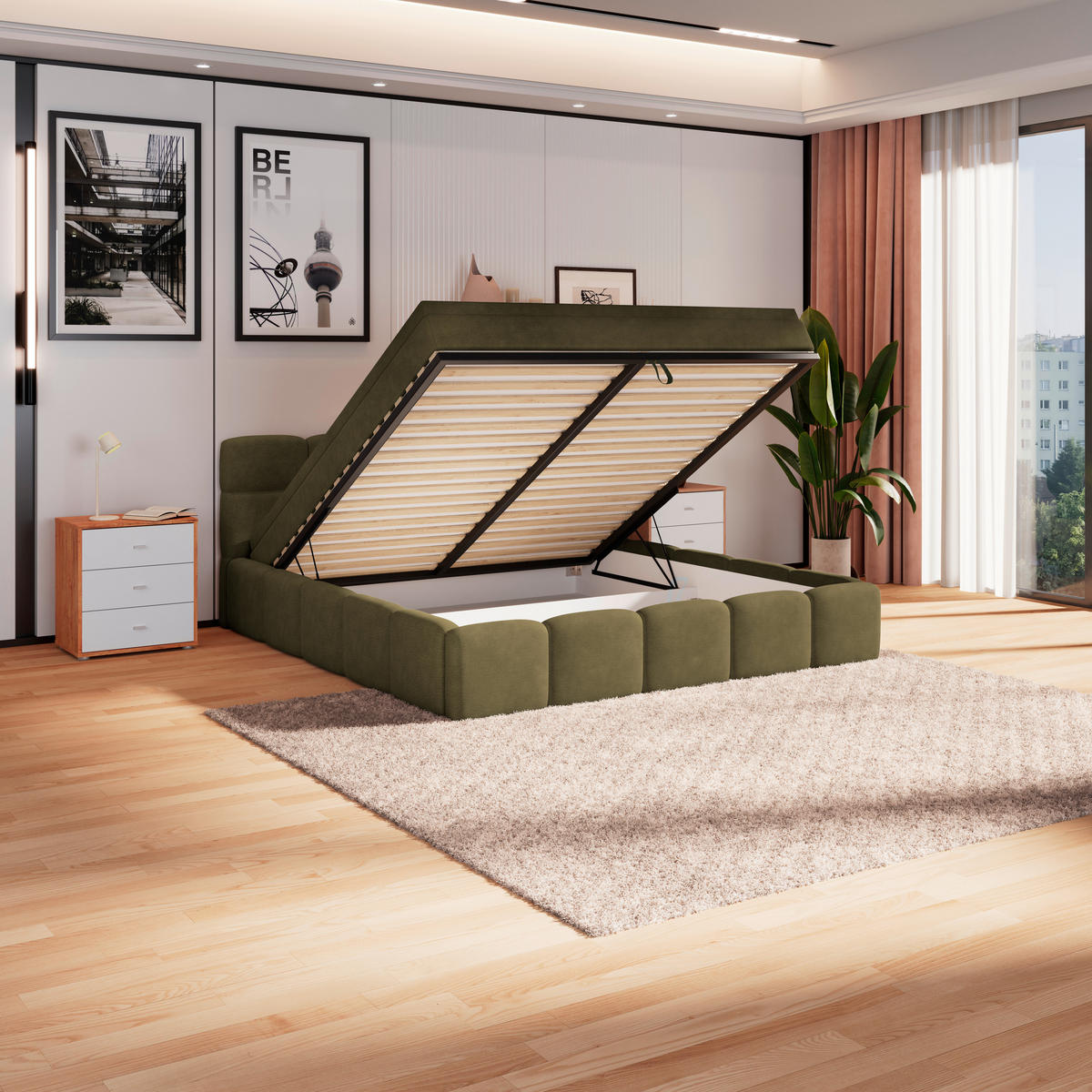 POLSTERBETT 160/200 cm,  in Grün, Matratze, Bettkasten, H3 = fest  - Schwarz/Grün, Trend, Kunststoff/Textil (160/200cm)